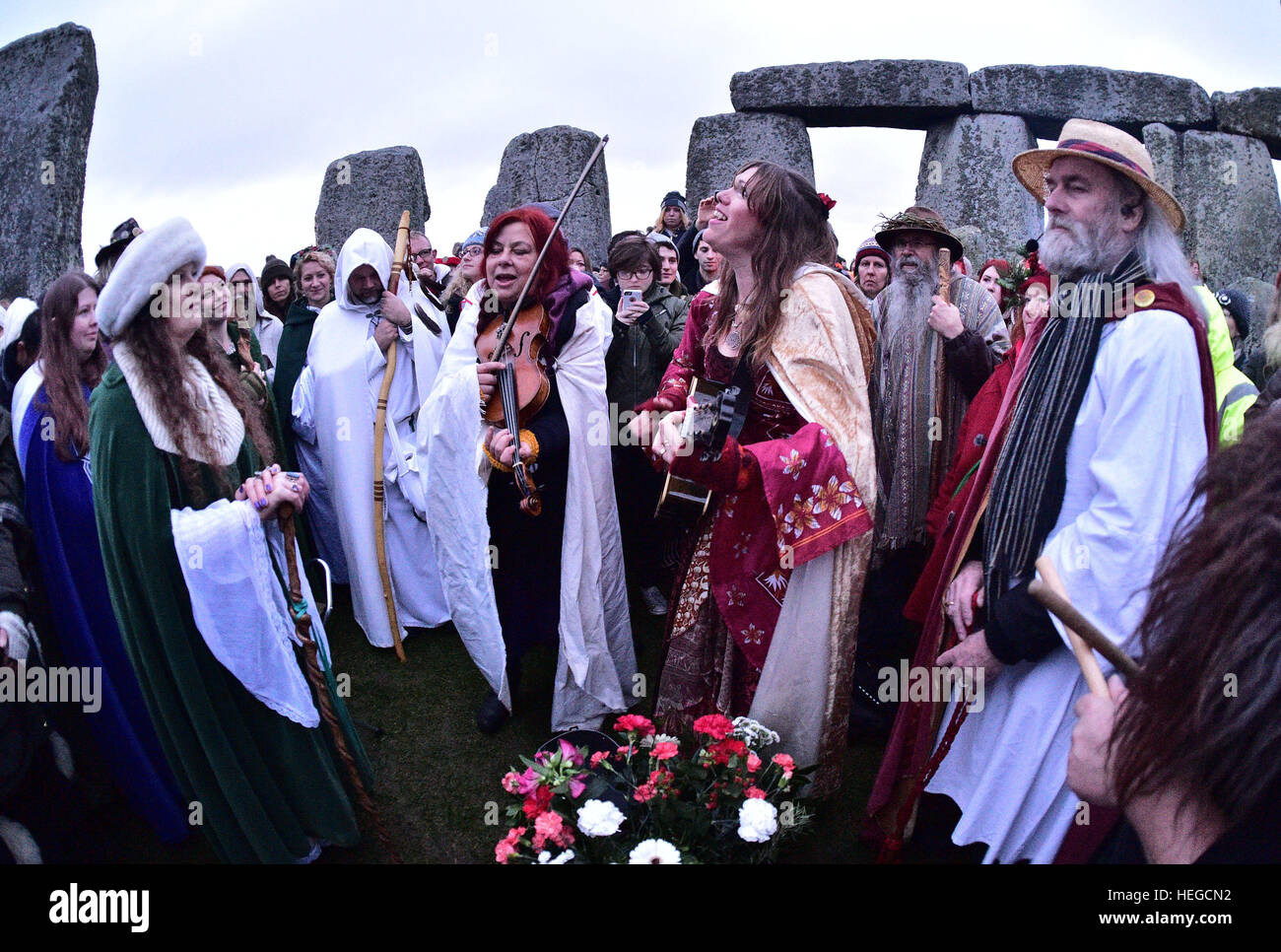 People gather at Stonehenge in Wiltshire on the winter solstice to ...