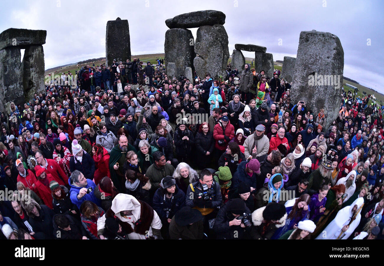 People gather at Stonehenge in Wiltshire on the winter solstice to ...