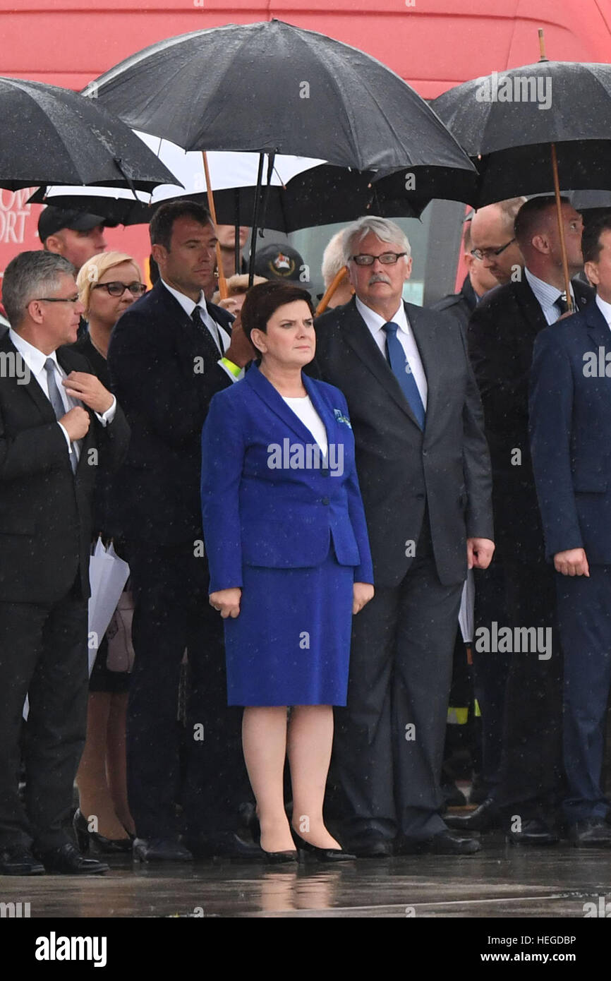 KRAKOW, POLAND - JULY 31, 2016: Krakow Airport Balice World Youth Day 2016 , pope Francis departure o/p  Prime Minister of Poland Beata Szydlo Stock Photo