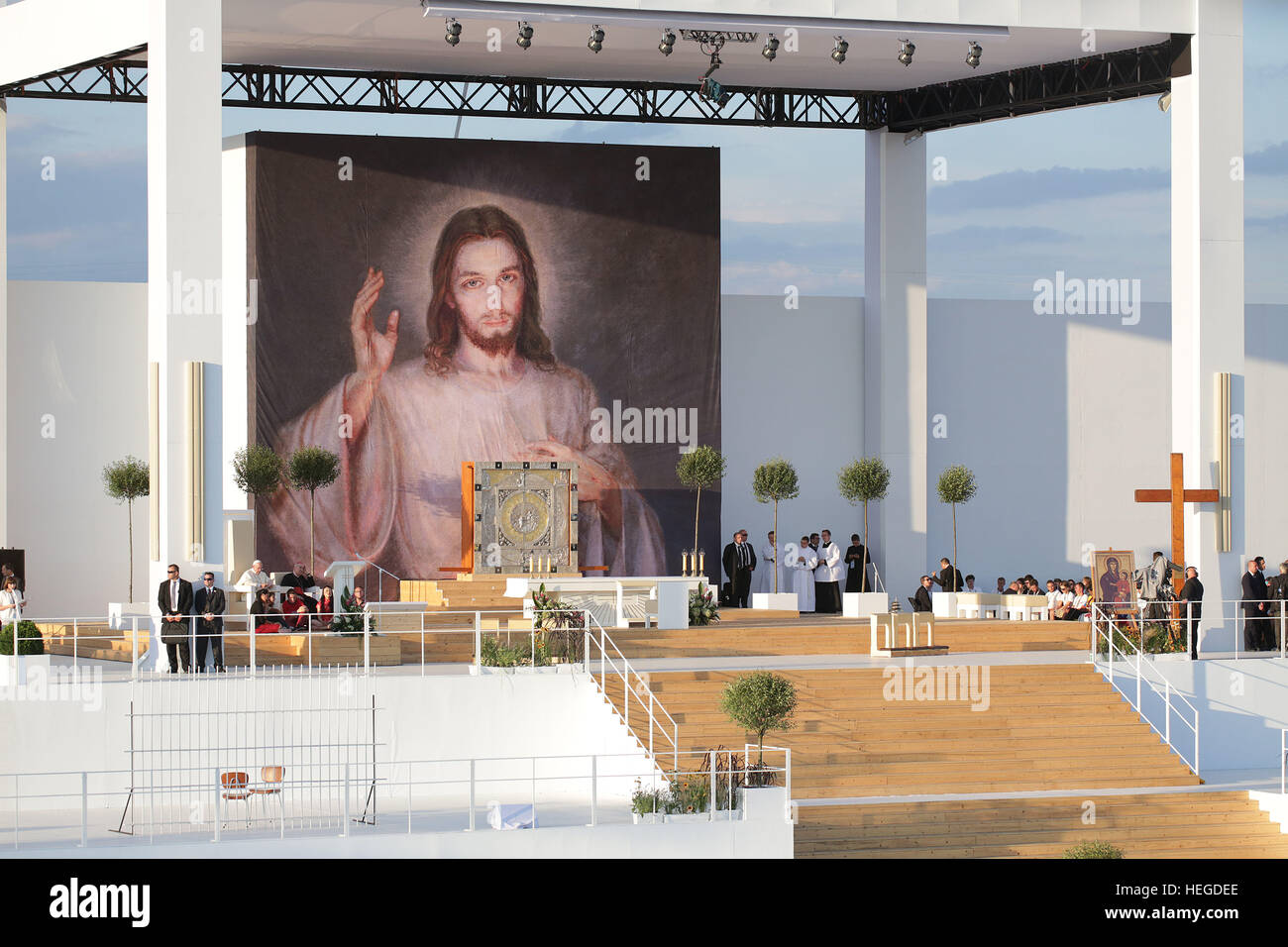 BRZEGI, POLAND - JULY 30, 2016: World Youth Day 2016 , Brzegi near Krakow o/p   altar Stock Photo