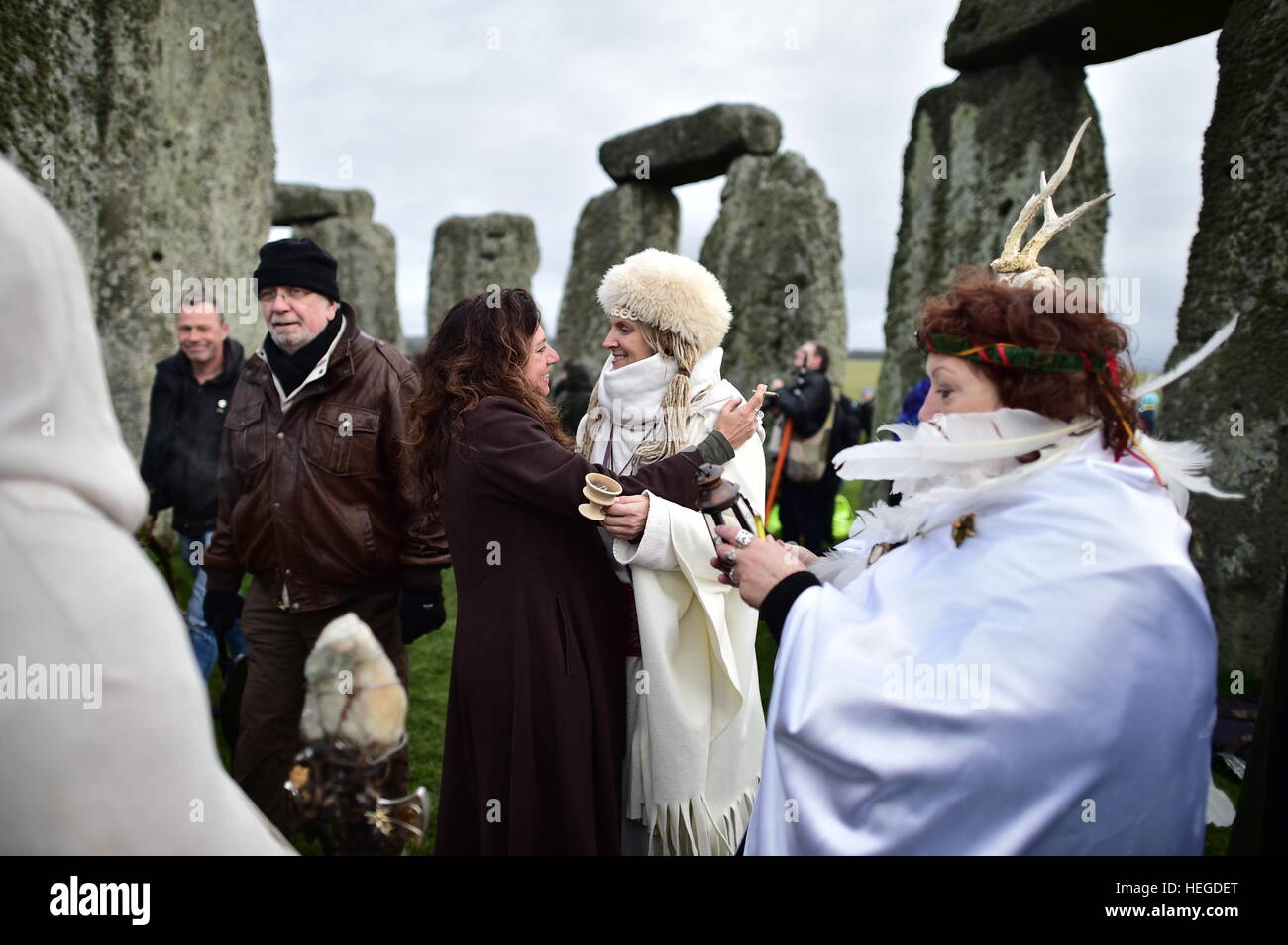 People gather at Stonehenge in Wiltshire on the winter solstice to ...