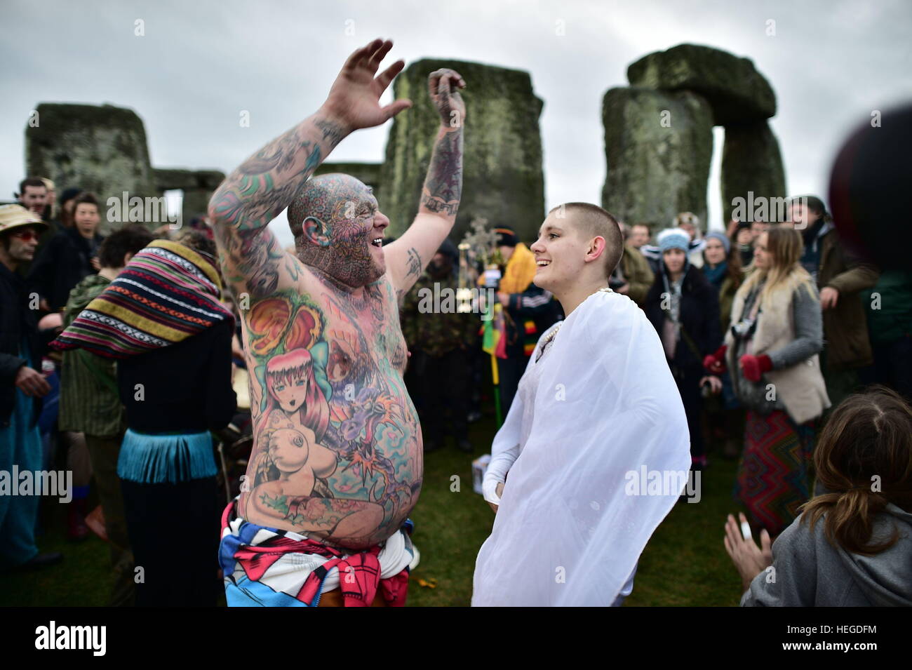 People gather at Stonehenge in Wiltshire on the winter solstice to ...