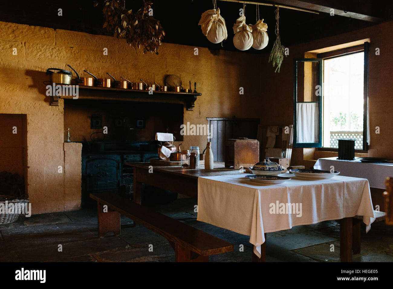Interior of the kitchen at Elizabeth Farm, an historical homestead and museum in Sydney Australia Stock Photo