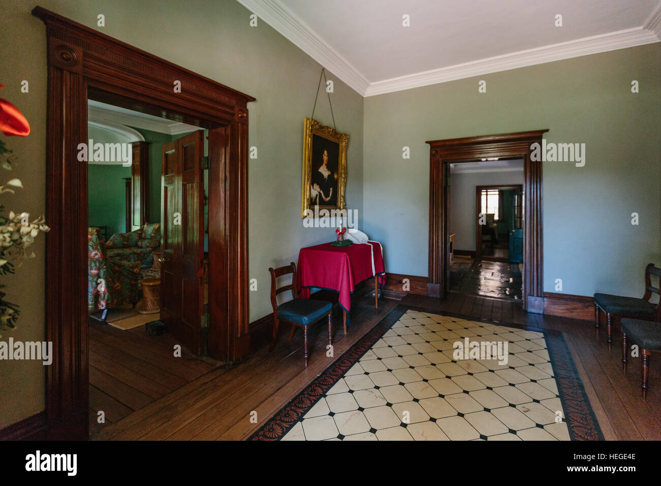 The entrance hall interior of Elizabeth Farm, an historical homestead and museum in Sydney, Australia Stock Photo