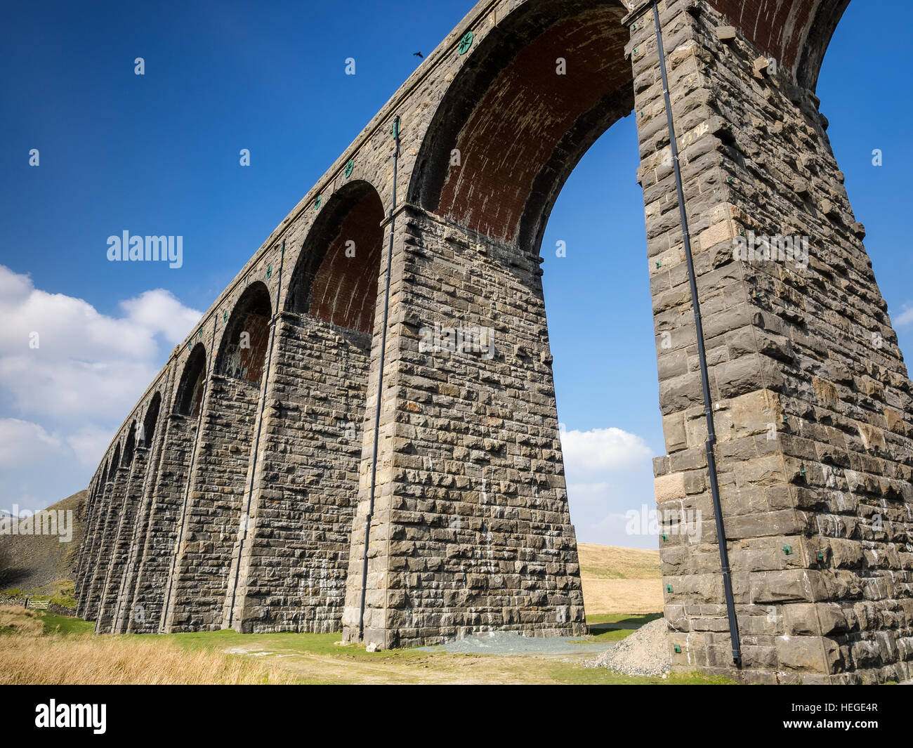 The Ribblehead Viaduct or Batty Moss Viaduct carries the Settle-Carlisle Railway across Batty Moss in the valley of the River Ribble at Ribblehead, in Stock Photo
