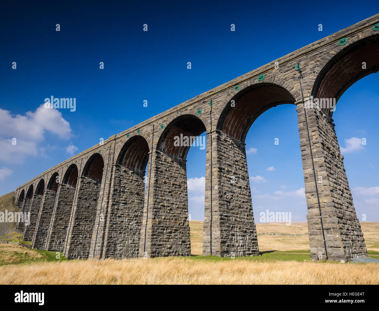 The Ribblehead Viaduct or Batty Moss Viaduct carries the Settle-Carlisle Railway across Batty Moss in the valley of the River Ribble at Ribblehead, in Stock Photo