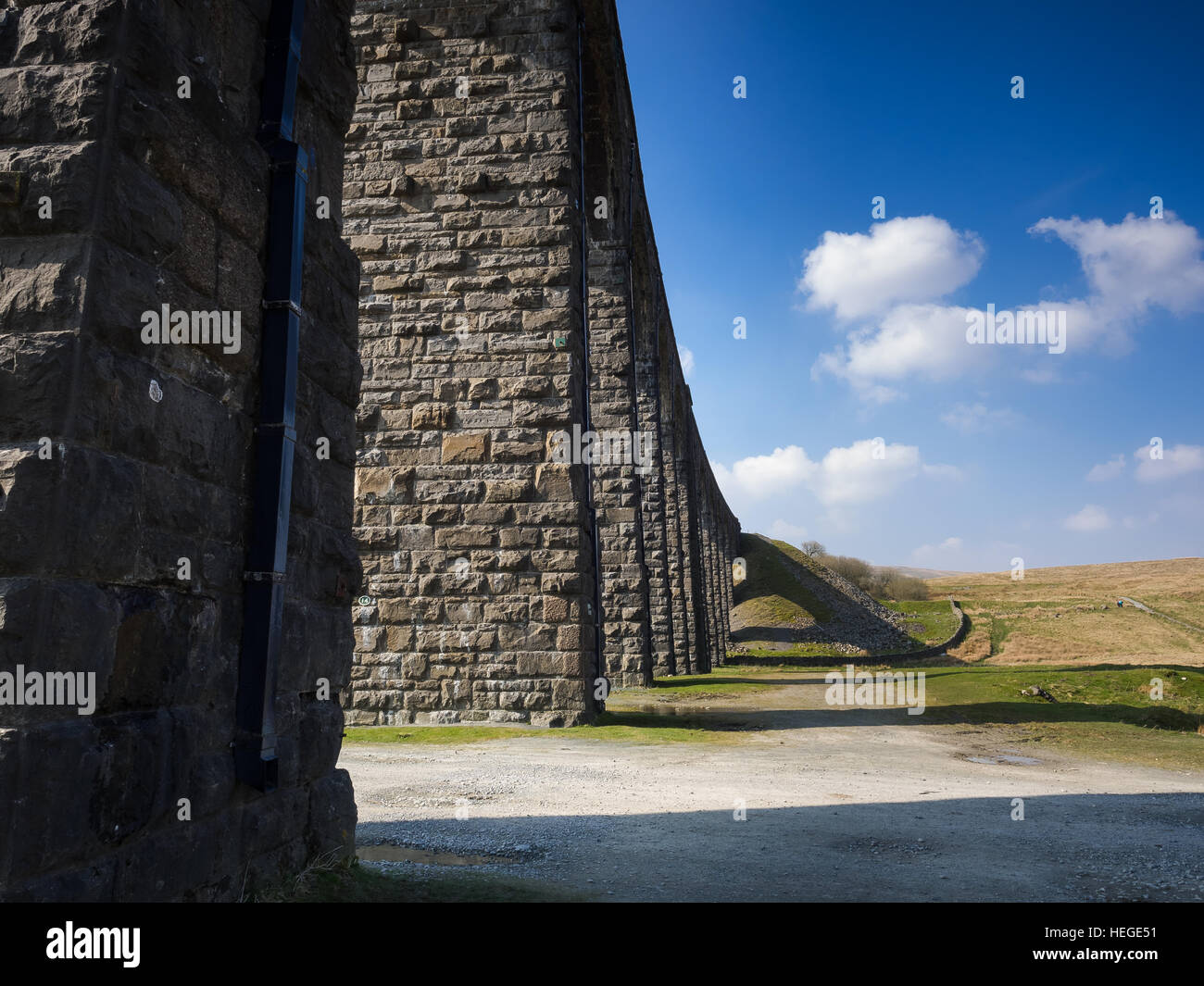The Ribblehead Viaduct or Batty Moss Viaduct carries the Settle-Carlisle Railway across Batty Moss in the valley of the River Ribble at Ribblehead, in Stock Photo