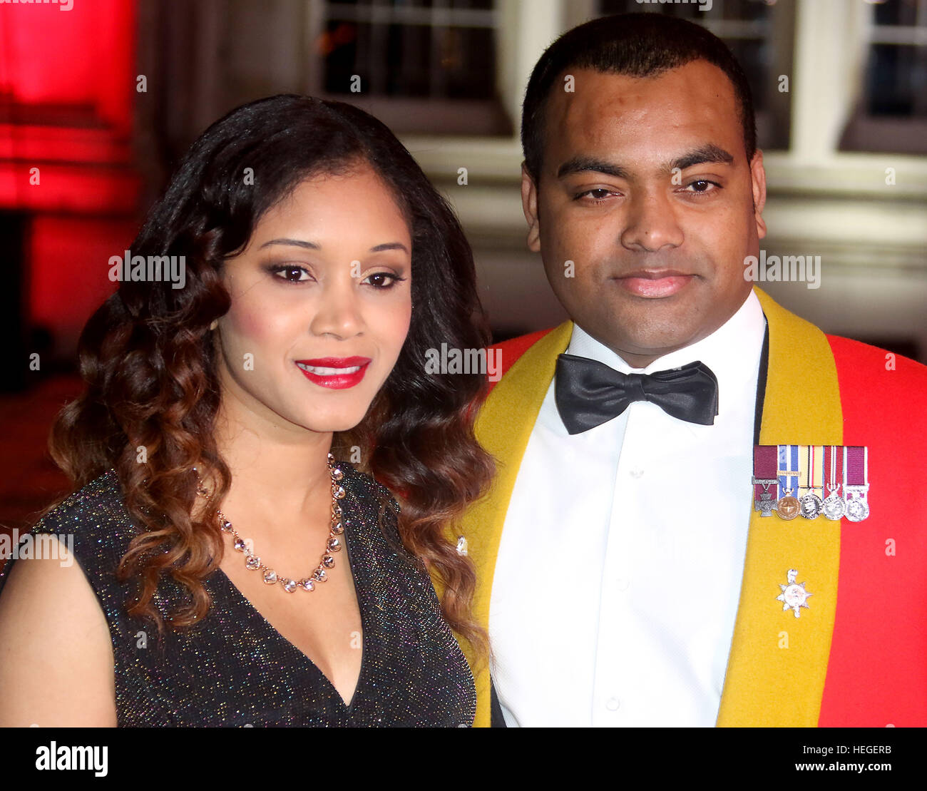Dec 14, 2016  - Malissa Beharry and Johnson Beharry attending Sun Military Awards 2016 at The Guildhall in London, England, UK Stock Photo