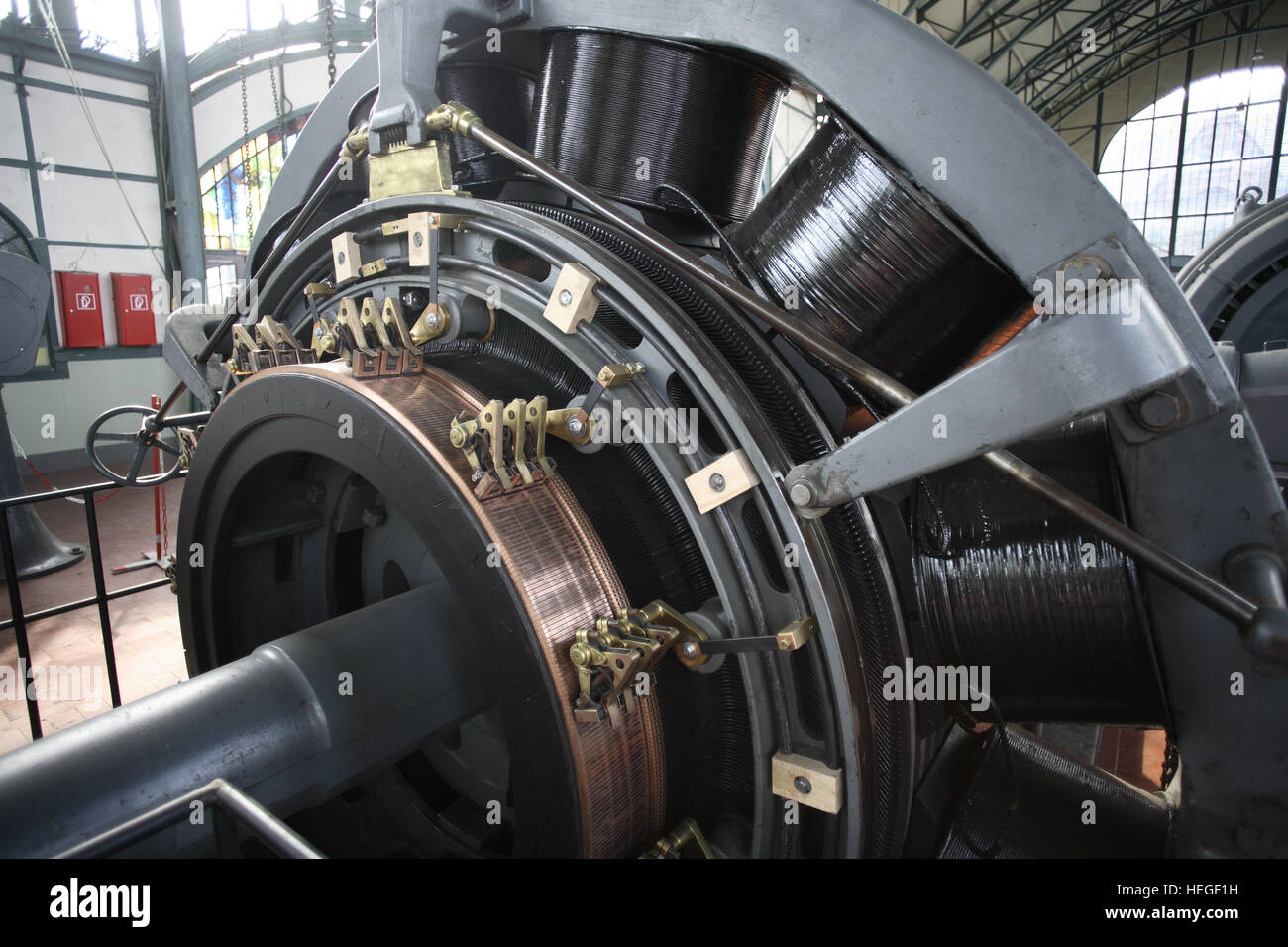 Germany, Dortmund, Westphalian industry museum Zeche Zollern II/IV in the district Boevinghausen, generator at the engine hall. Stock Photo