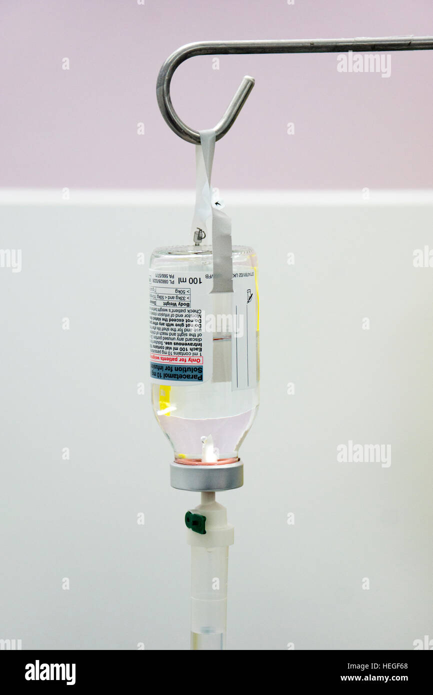 Transfusion and painkiller set up for a patient in the hospital Stock Photo