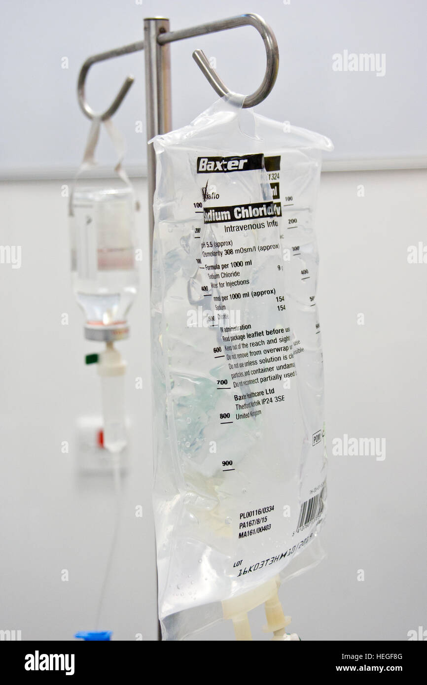 Transfusion and painkiller set up for a patient in the hospital Stock Photo