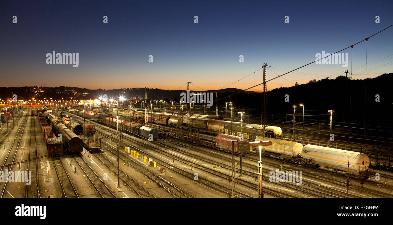 Europe, Germany, Ruhr Area, Hagen, railroad shunting yard in the district Vorhalle, freight trains. Stock Photo