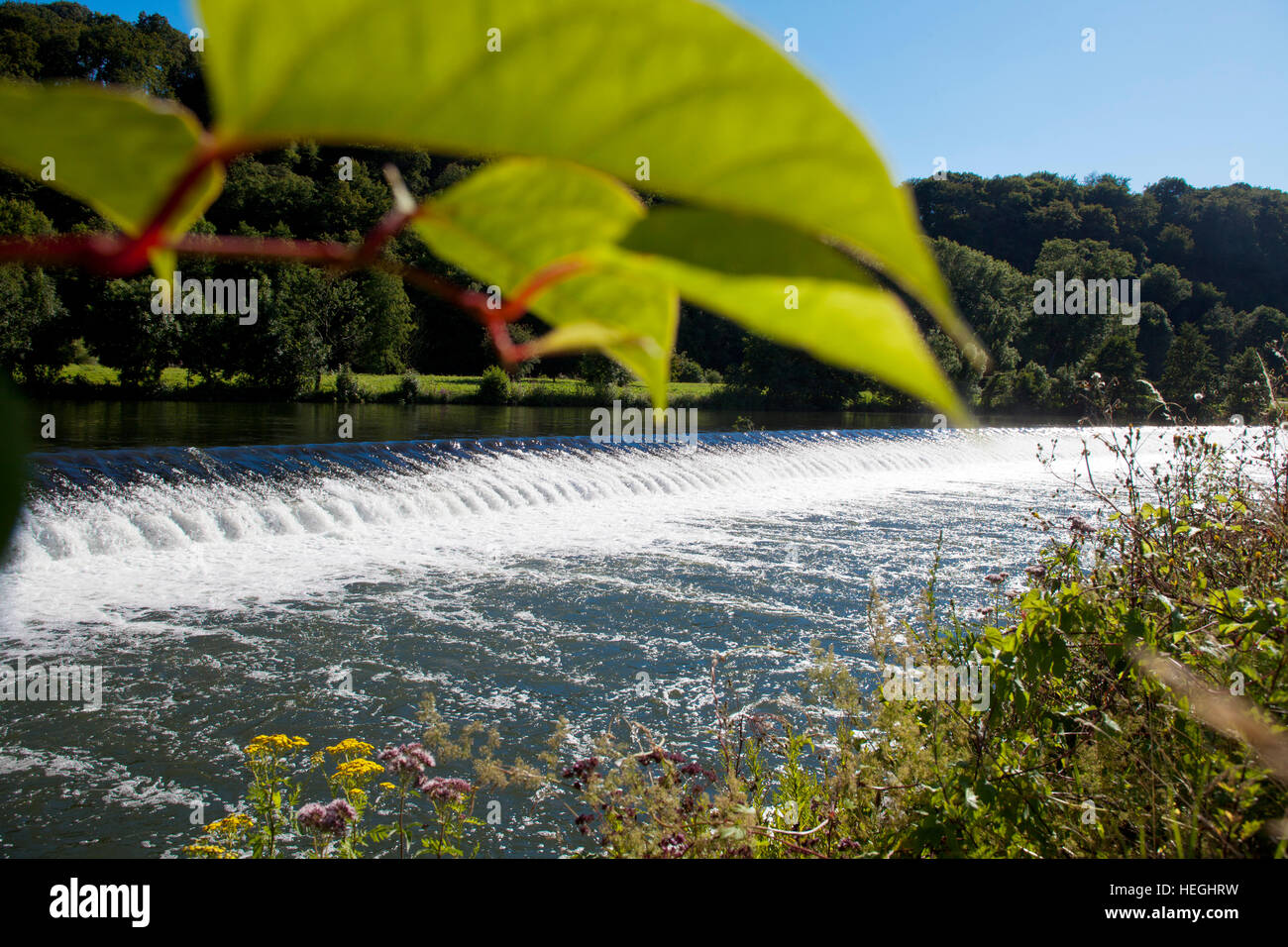 Europe, Germany, Ruhr Area, Witten, river Ruhr, spillway at the sluice in Herbede. Stock Photo