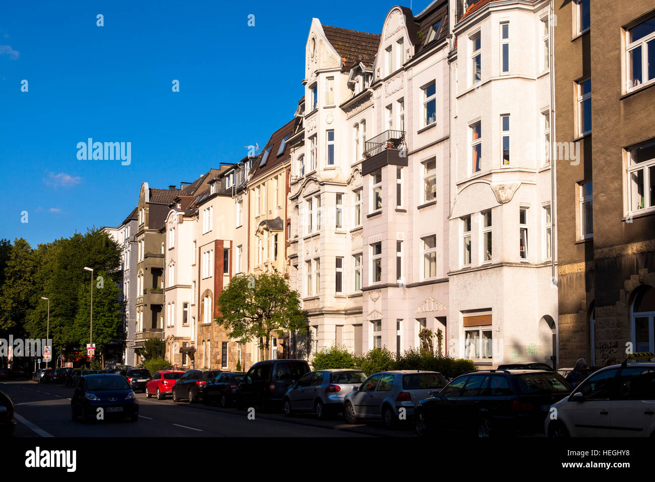 Germany, old apartment houses at the street Kreuzstrasse in the district Kreuzviertel. Stock Photo