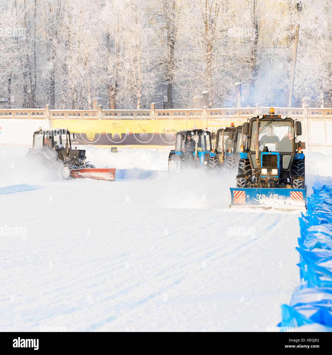 Snowplows restores ice cover Stock Photo