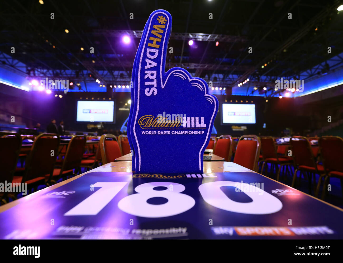 A general view of a foam William Hill hand on a table during day seven of  the William Hill World Darts Championship at Alexandra Palace, London Stock  Photo - Alamy