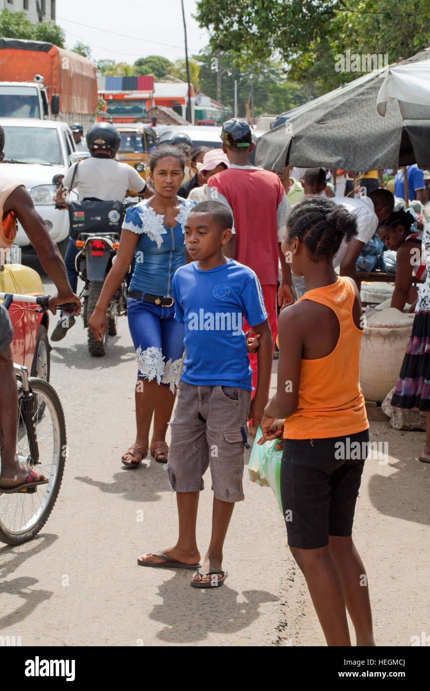 Young people. Roadside Market. Sambava. Madagascar. Stock Photo