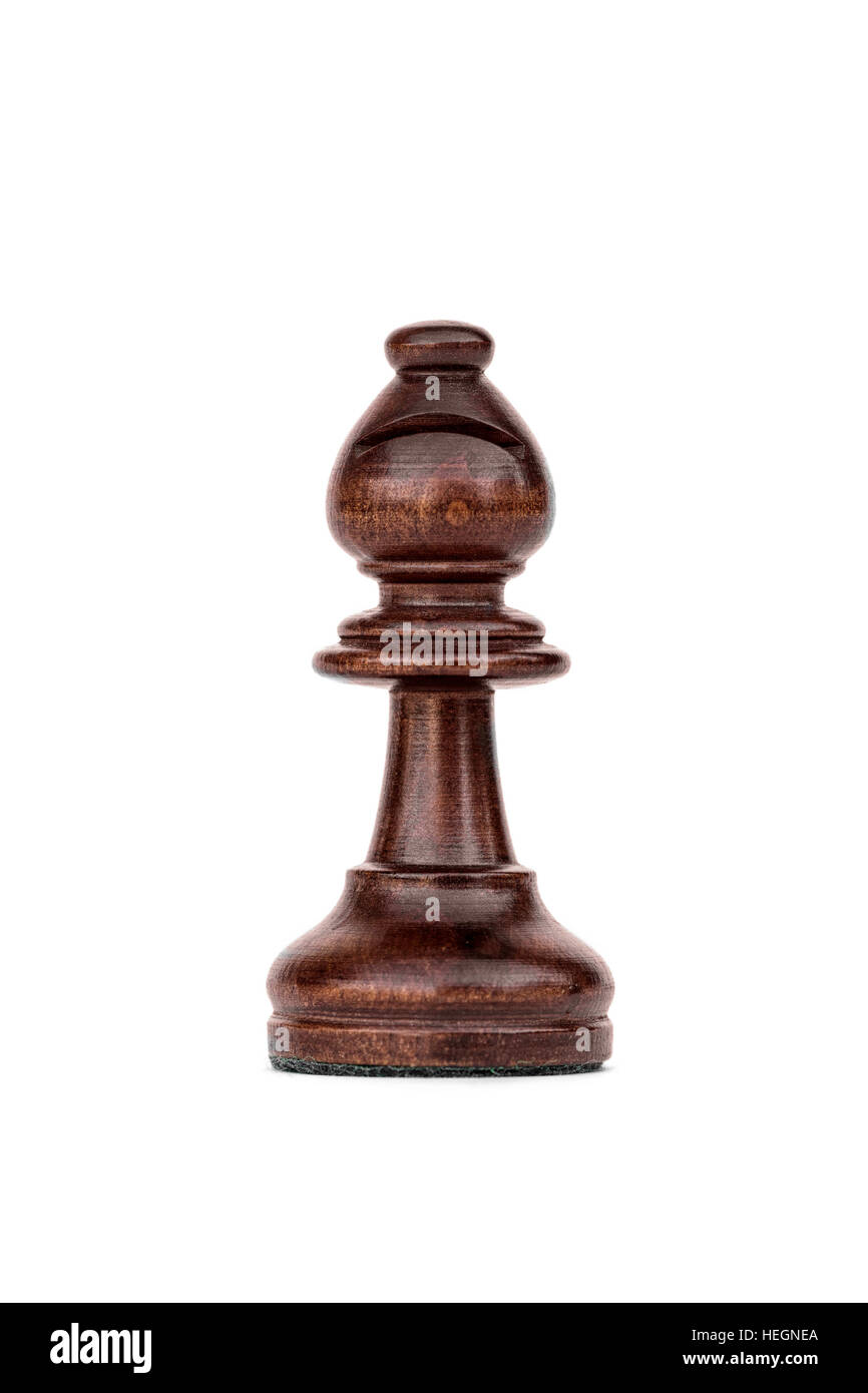 boxwood black bishop chess piece isolated Stock Photo