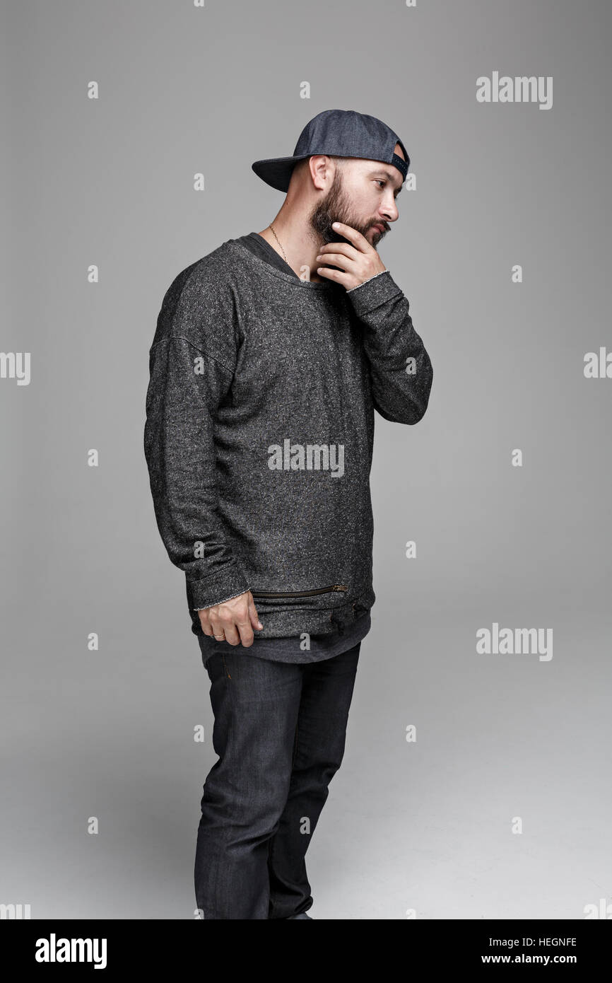 The young man in the studio.Man with a beard.Funny man with a beard Stock Photo