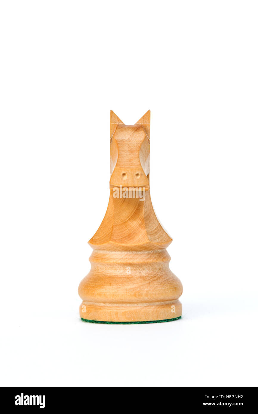 boxwood white knight chess piece isolated Stock Photo