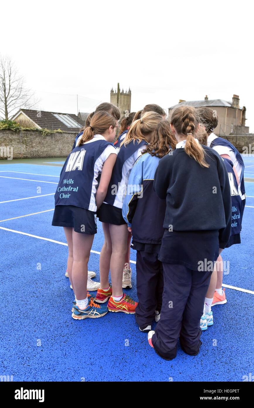 Choristers from Wells Cathedral Choir play in inter-chorister netball tournament, Wells, Somerset, UK. Stock Photo