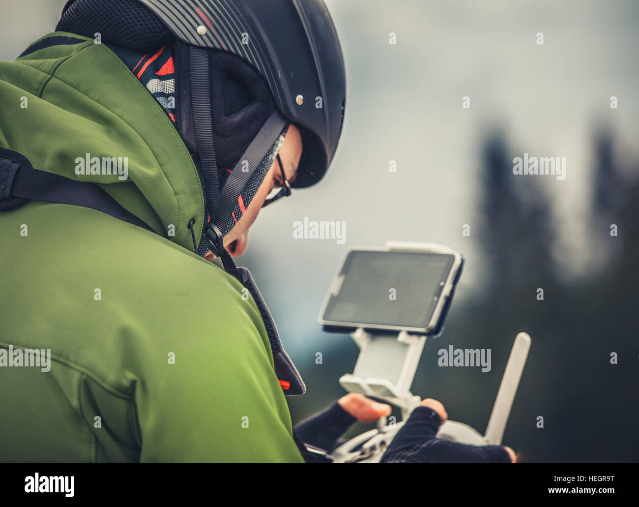 Man operating a drone Stock Photo