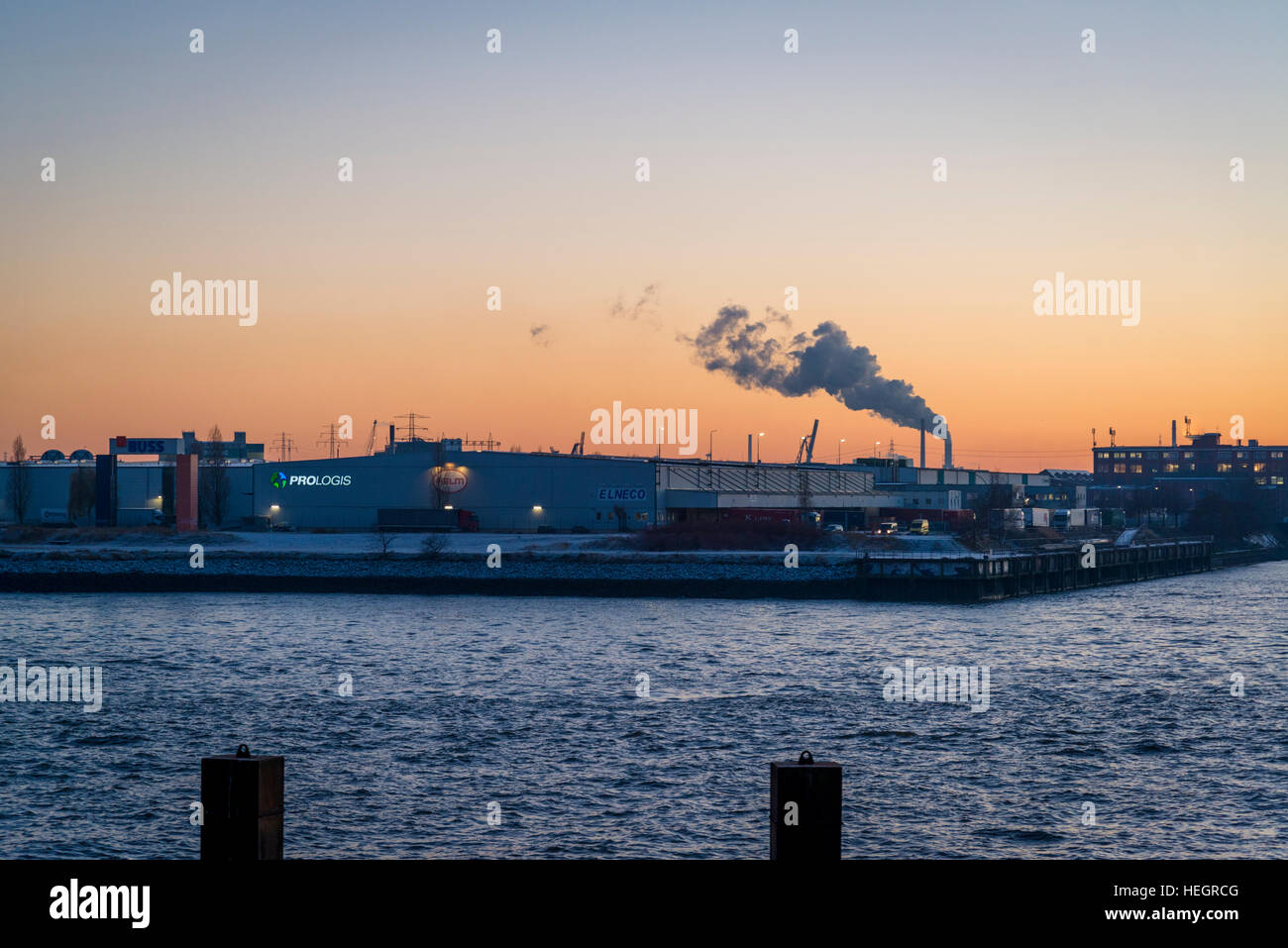 Hamburg harbour and shipyard on the Elbe river, Hamburg, Germany Stock