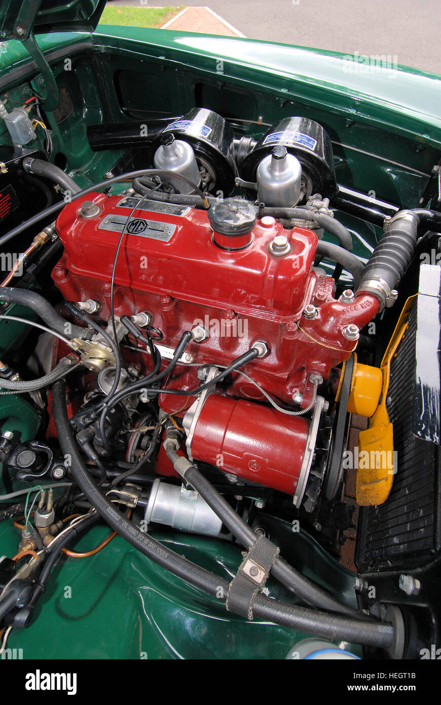 MG MGB convertible classic sports car engine Stock Photo - Alamy