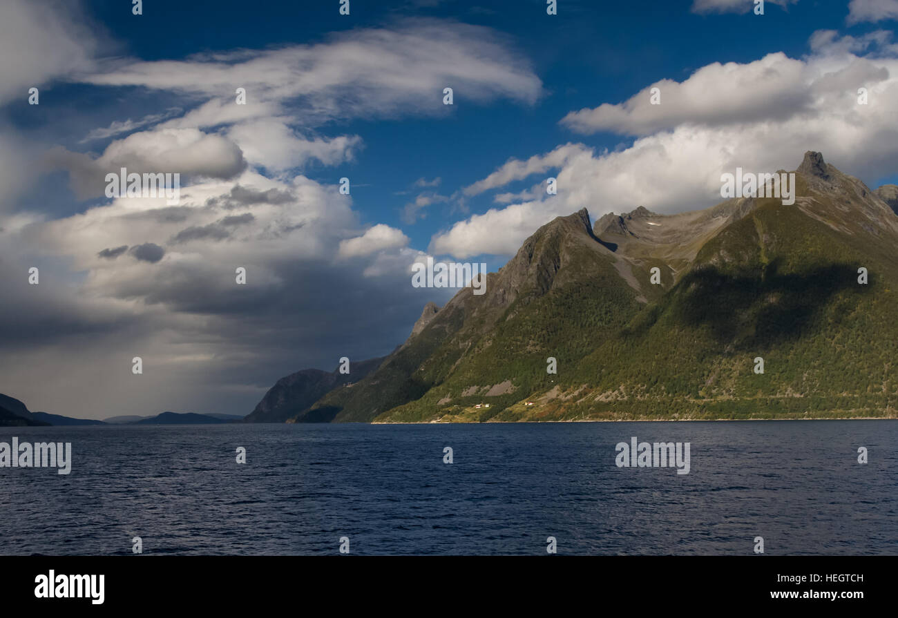 Dramatic landscape at Hjorundfjord, Fjordland, Norway Stock Photo