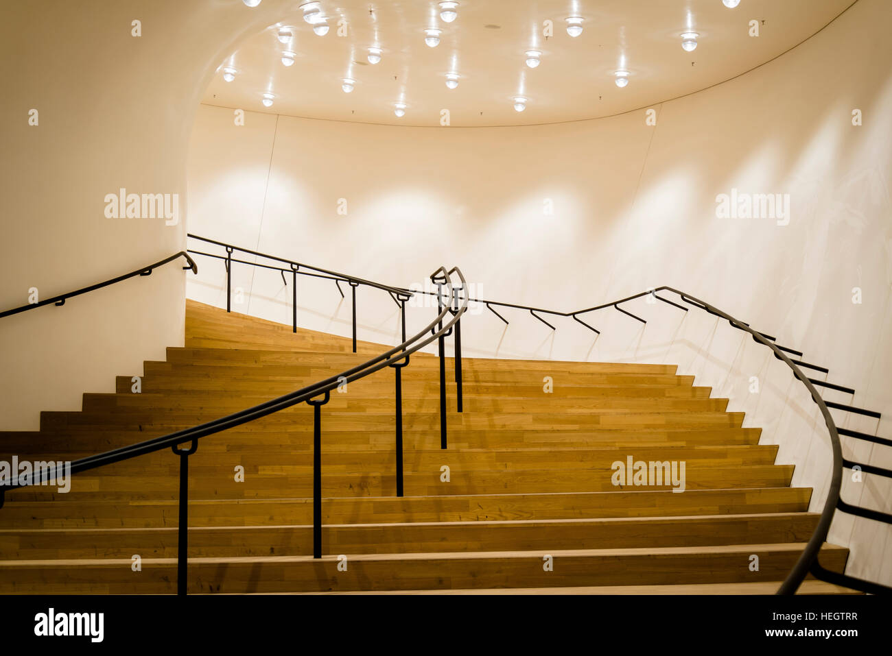 Staircase leading to the Big Hall Interior of the Elbphilharmonie concert hall, Hamburg, Germany Stock Photo