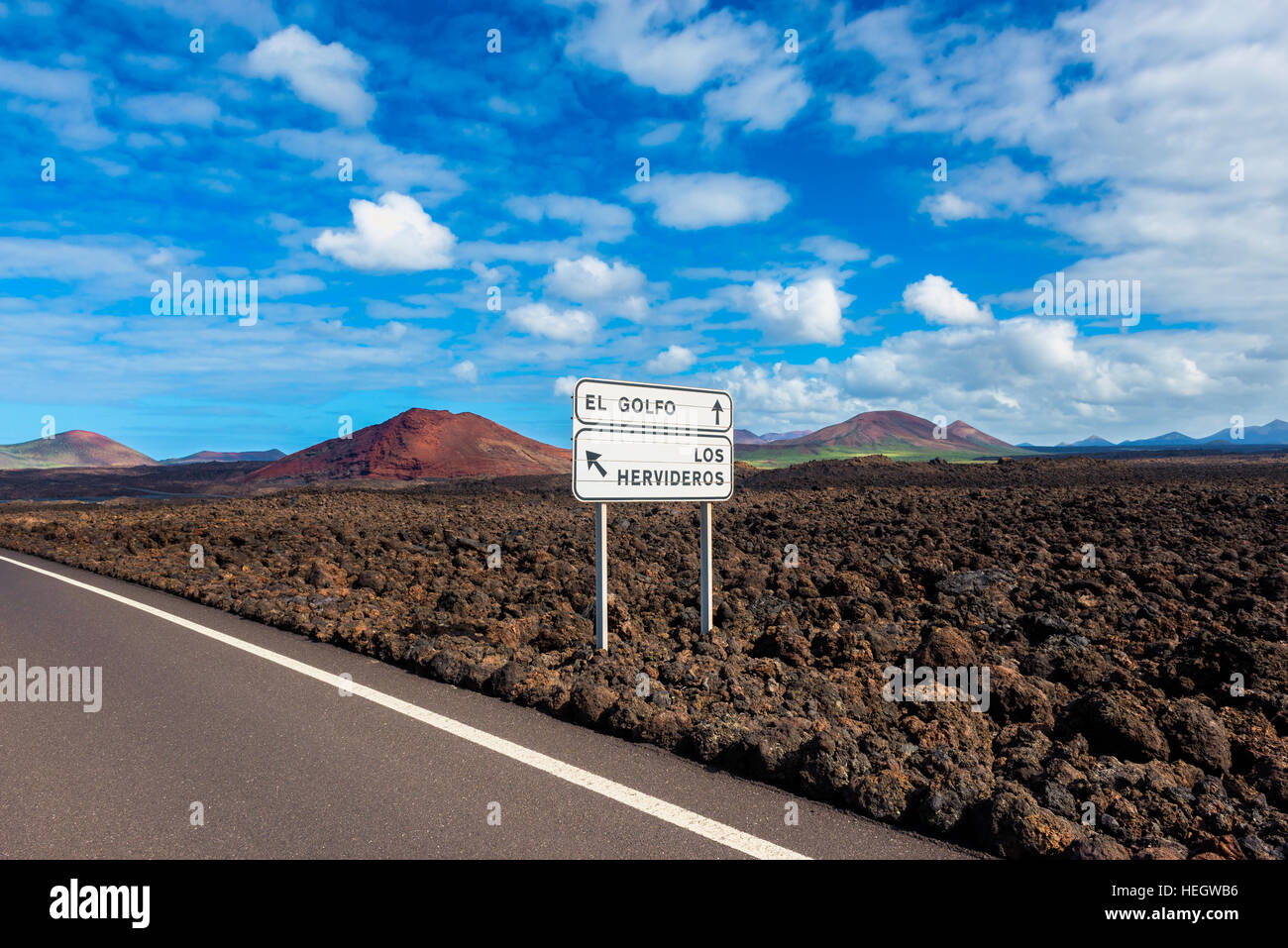 Directional Signs to local landmarks on Lanzarote Stock Photo