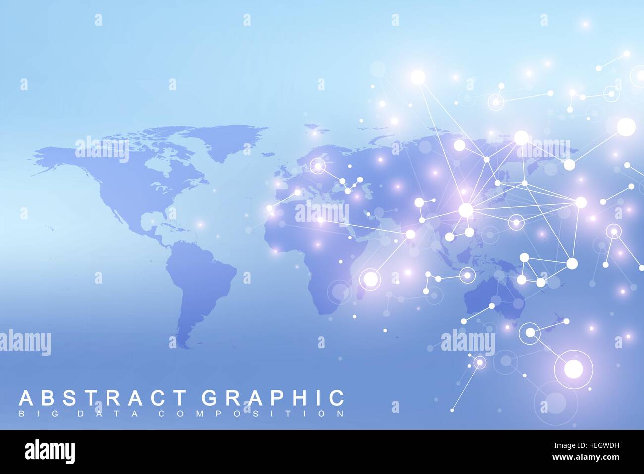 World map with global technology networking concept. Digital data visualization. Lines plexus. Big Data background communication. Scientific vector illustration. Stock Vector