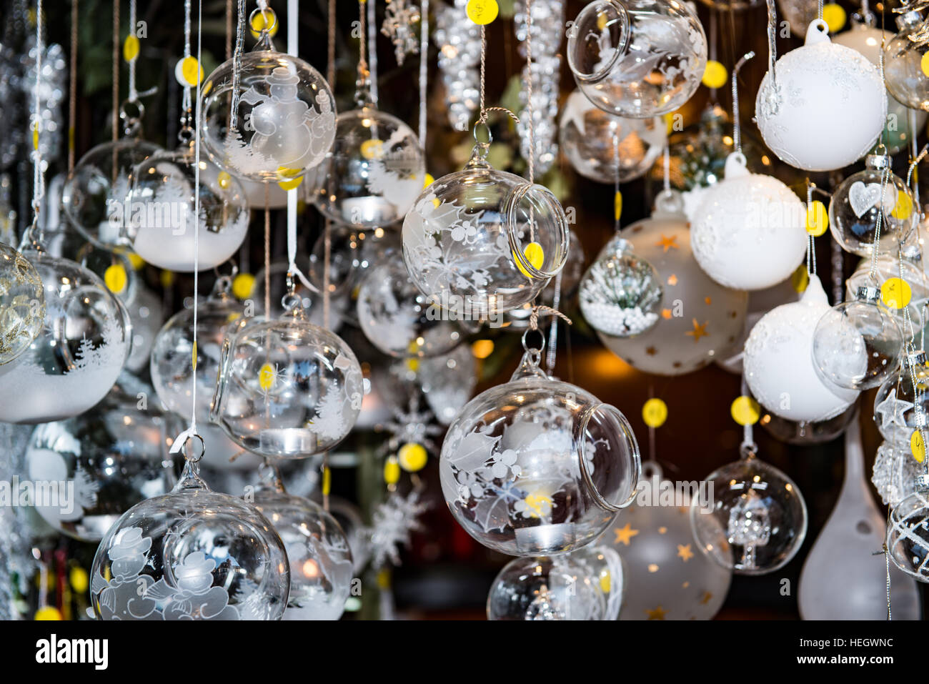 Glass Christmas tree decorations Stock Photo - Alamy