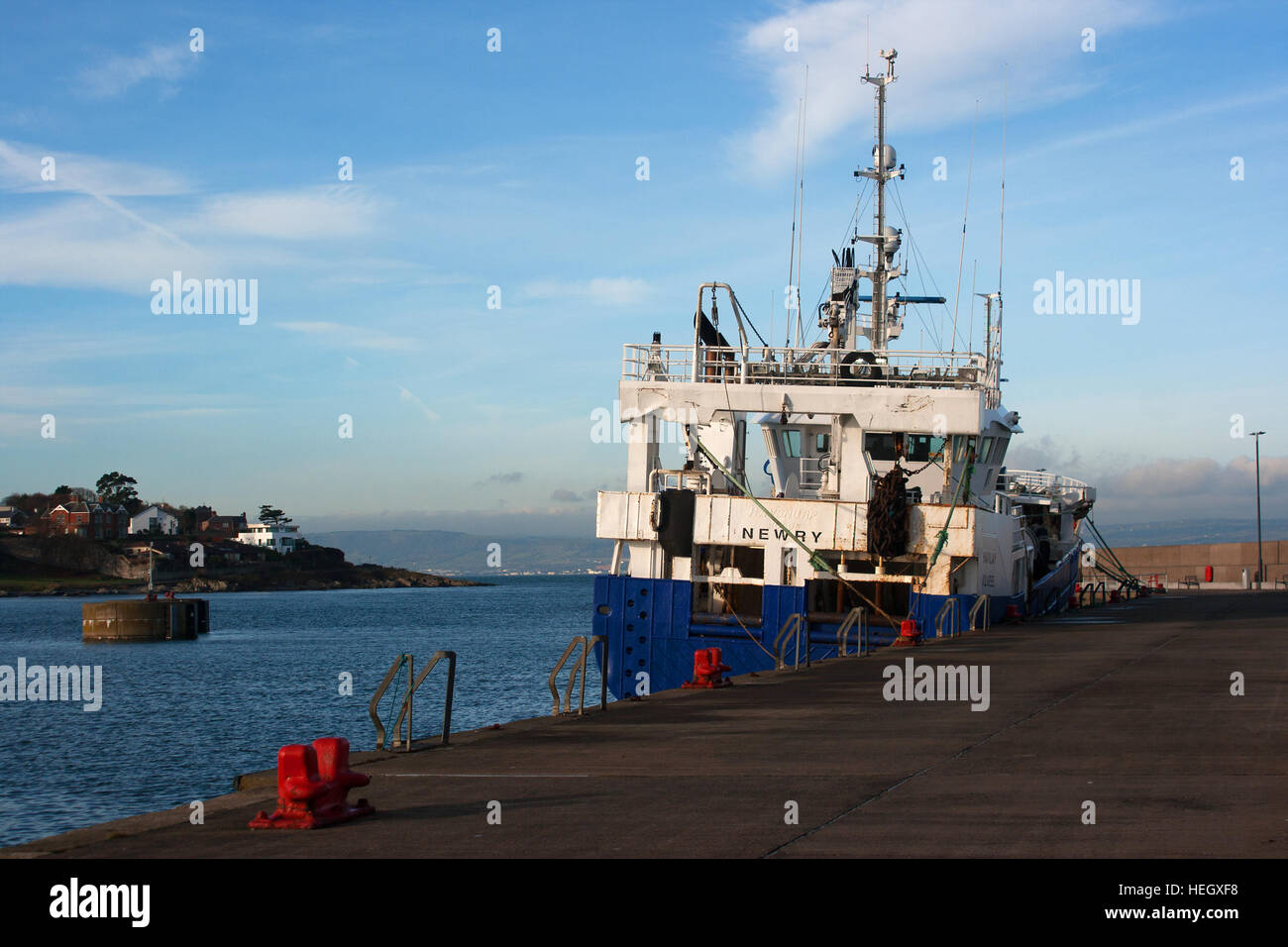 A large trawler berthed between trips at the quayside in Bangor Co Down Stock Photo