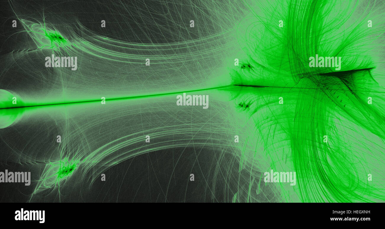 Abstract Design In Green Lines Curves Particles On Dark Background Stock Photo
