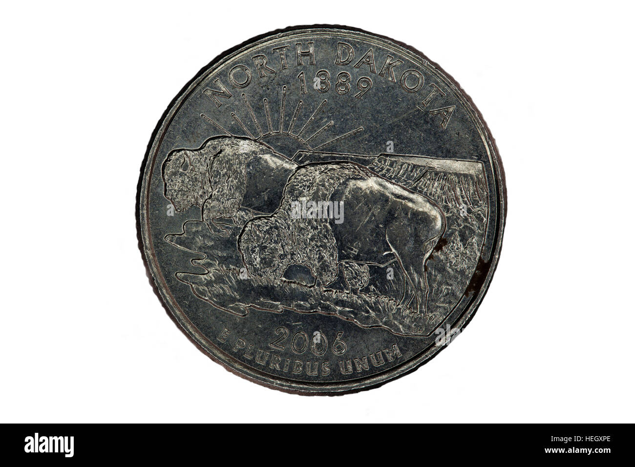 Tail Side Of United States State Quarter For North Dakota Stock Photo