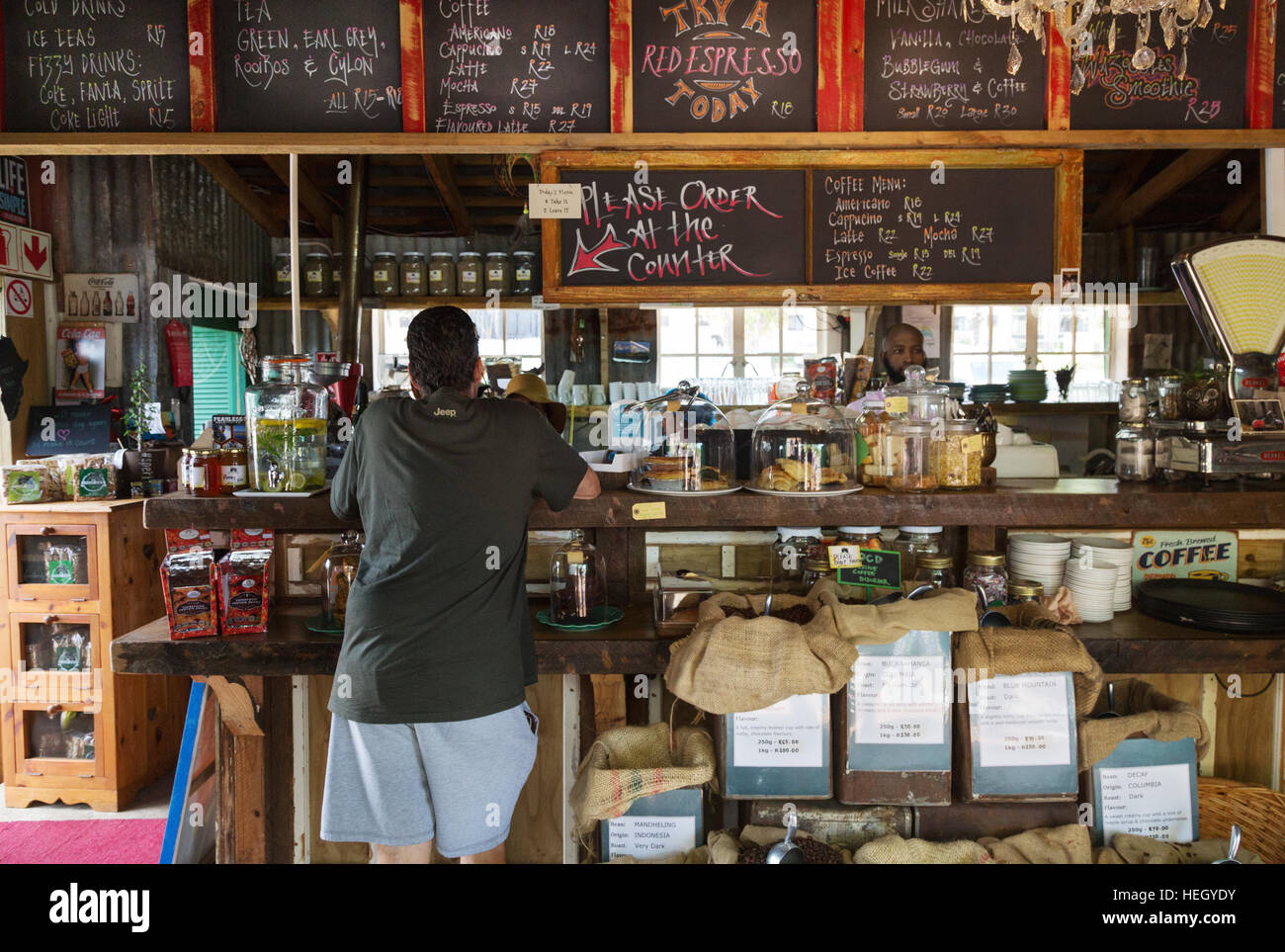 People drinking coffee, The Green Shed coffee bar, Wilderness, Garden