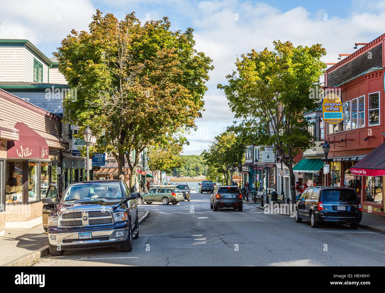 Cars on Street of Bar Harbor Stock Photo Alamy