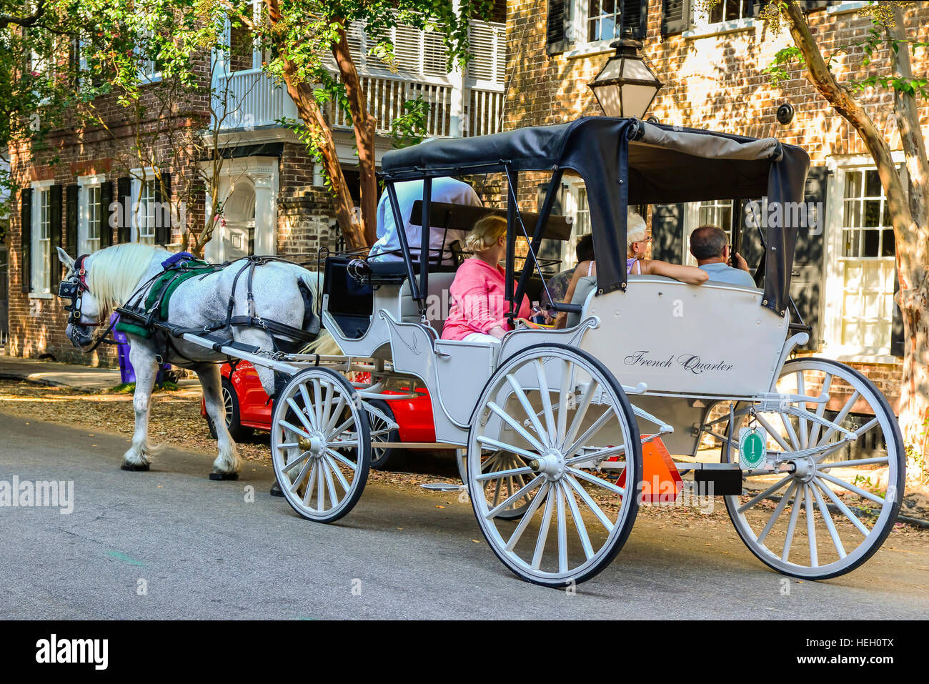 Tourists white horse drawn carriage charleston sc zz culture lif hires