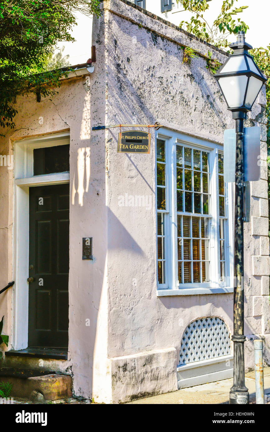 Entrance to the historic St. Philip's Episcopal Church's Tea Garden, a National Landmark in Charleston, SC Stock Photo