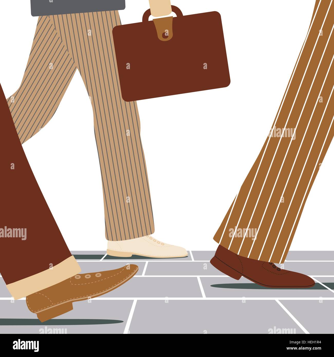 Vector illustration of the legs of businessmen walking along a street Stock Vector