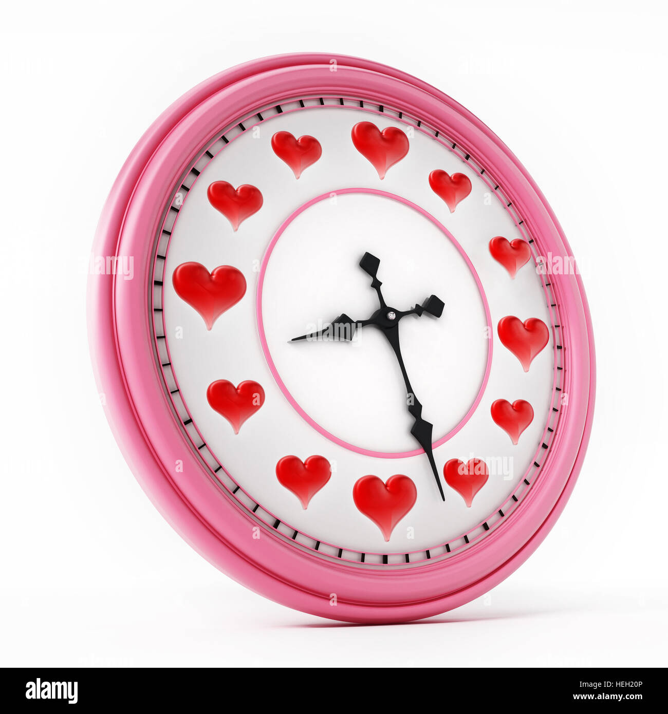Red hearts on clock instead of numbers. 3D illustration Stock Photo Alamy