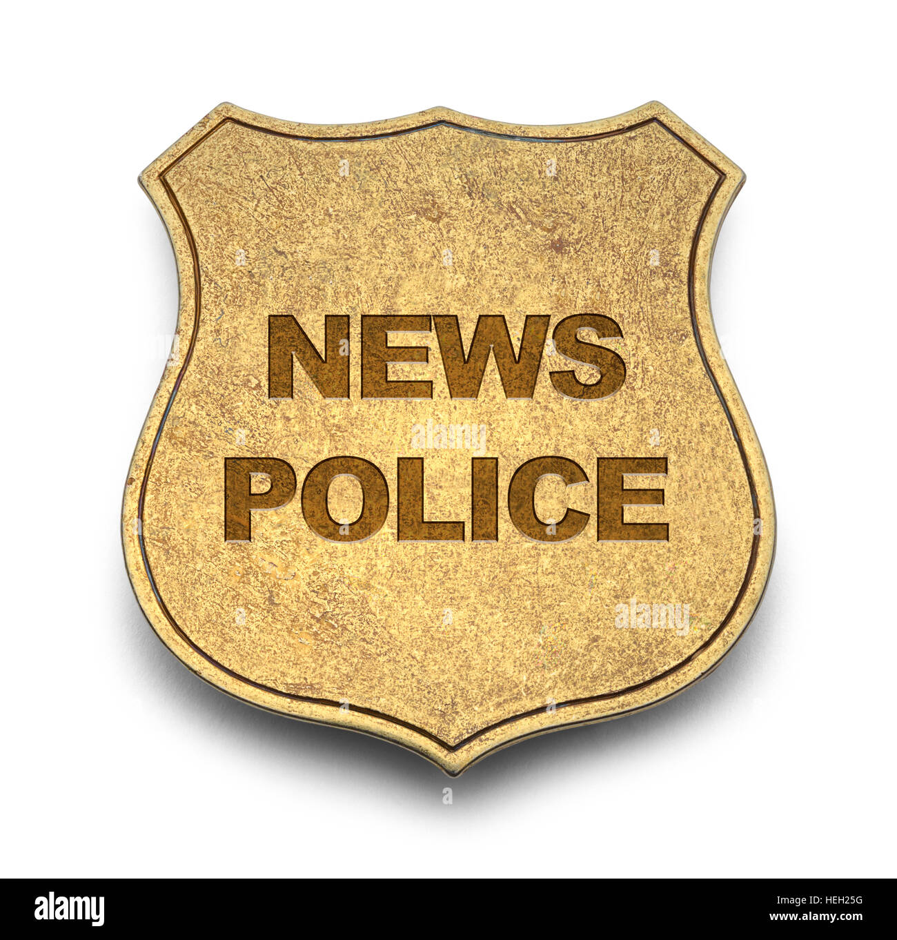 News Police Shield Badge Isolated on White Background. Stock Photo