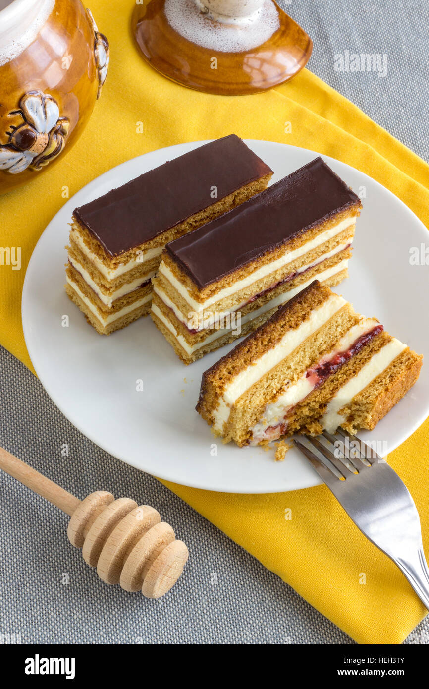 Homemade Honey Cake Slices Stock Photo