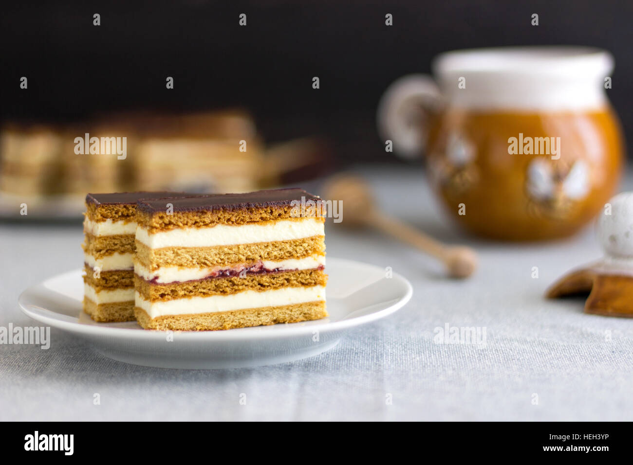 Homemade Honey Cake Slices Stock Photo