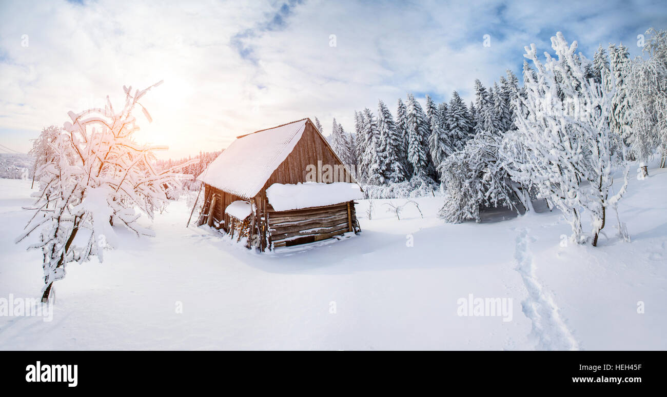 beautiful wooden house in a winter sunny day Stock Photo - Alamy