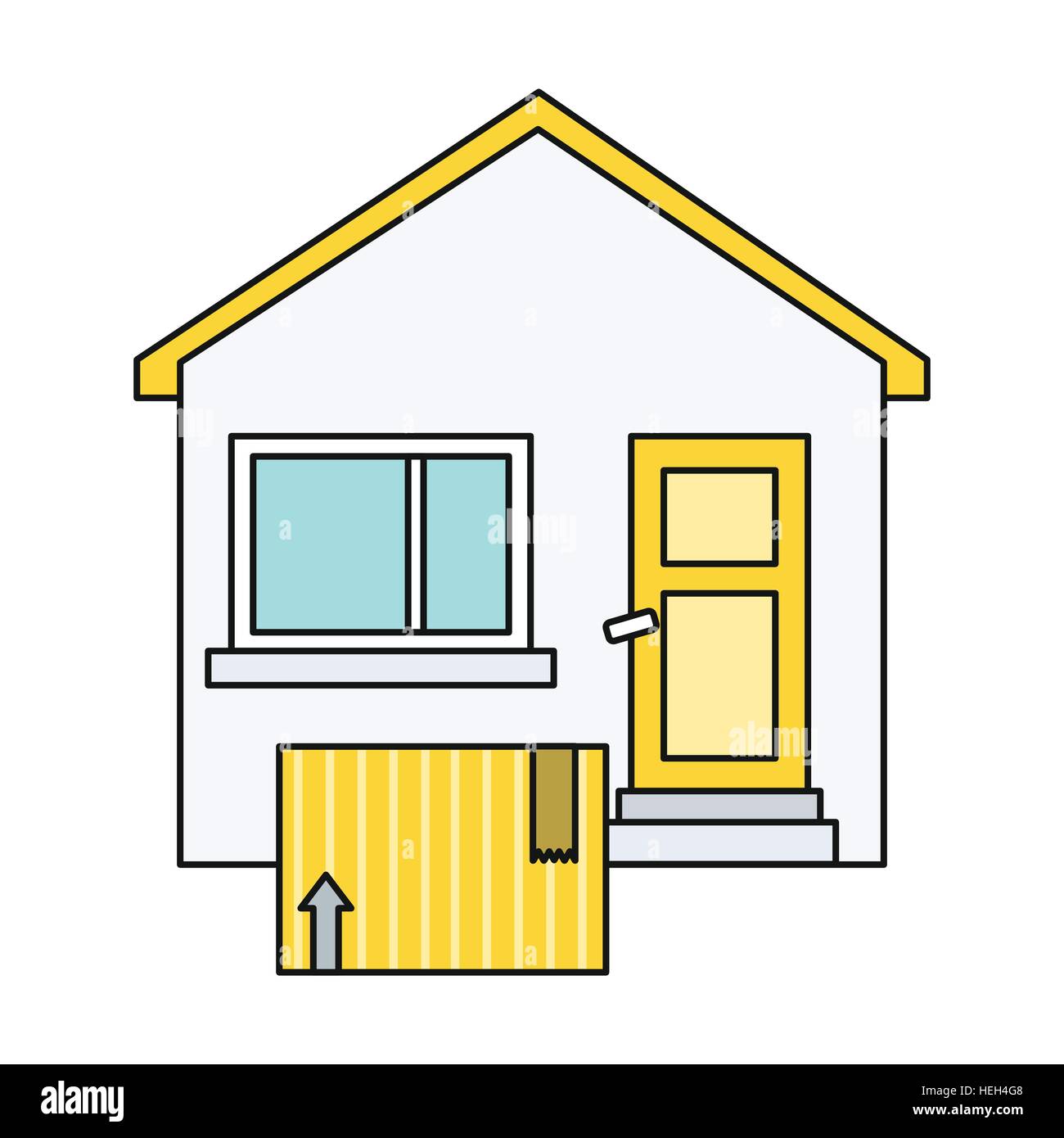 Delivery box to home house design flat. Delivery and box, house and