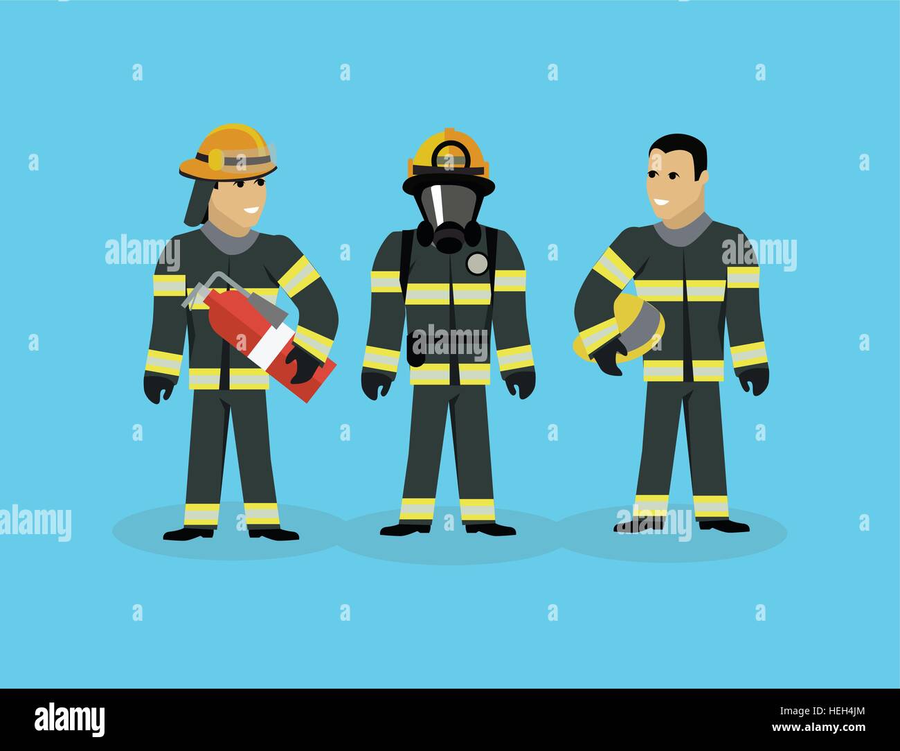 Firefighters team people group flat style. Fireman,and firefighter