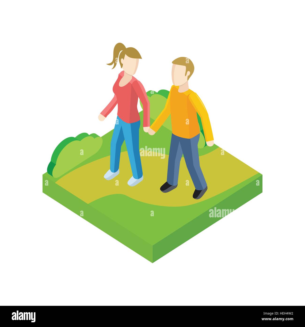 Couple walk in park design flat. People outdoor, together couple man ...