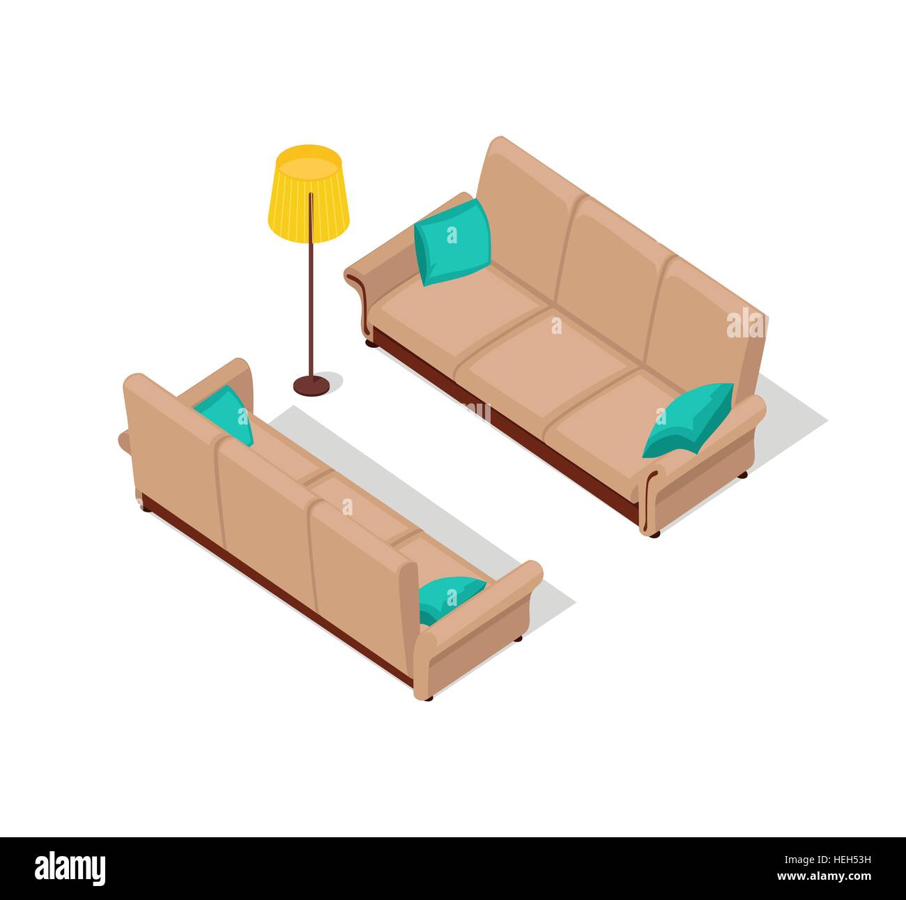 Sofa and lamp isometric design. Furniture isometric, interior sofa and ...